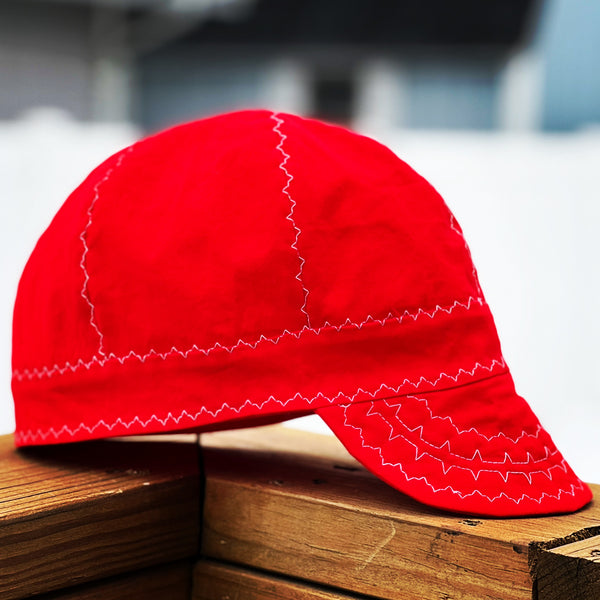 Red with White Stitching Welding Cap