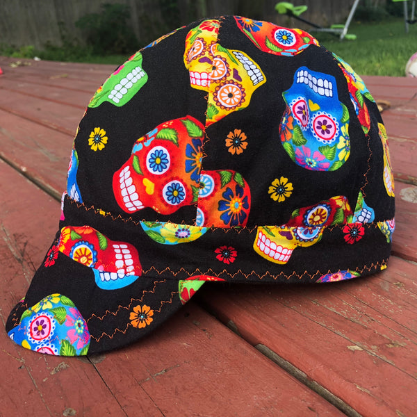 Sugar Skulls on Black Welding Cap
