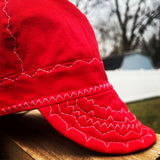 Red with White Stitching Welding Cap