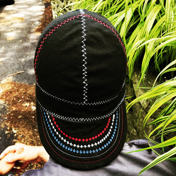 Black Welding Cap with Red White and Blue Stitching