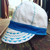 White Welding Cap with Teal Blue Stitching and Band