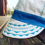 White Welding Cap with Teal Blue Stitching and Band