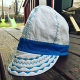 White Welding Cap with Teal Blue Stitching and Band