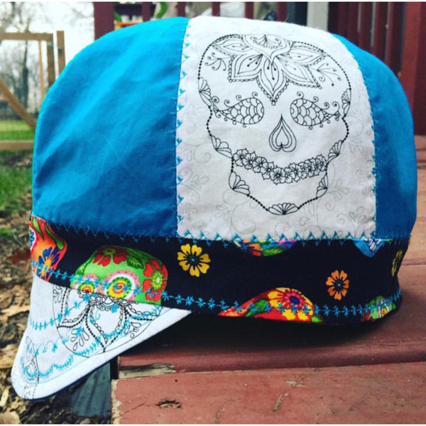 Day of the Dead/Day of the Dragonfly and Teal Blue Welding Cap