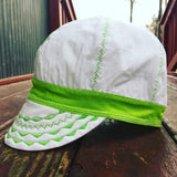 White Welding Cap with Green Stitching