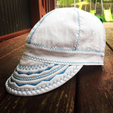 Classic White Welding Cap with Teal Blue Stitching