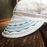 Classic White Welding Cap with Teal Blue Stitching