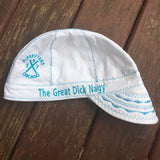 Classic White Welding Cap with Teal Blue Stitching