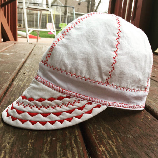 Classic White Welding Cap with Red Stitching
