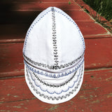 Classic White Welding Cap with Black and Blue Stitching