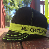 Black Welding Cap with Neon Green Band and Stitching