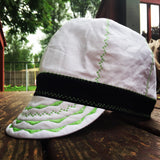 White Welding Cap with Neon Green Stitching and Black Band