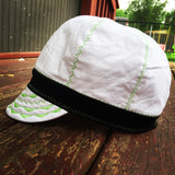 White Welding Cap with Neon Green Stitching and Black Band
