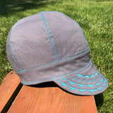 Grey Welding Cap with Teal Blue Stitching