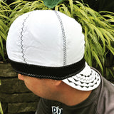 White Welding Cap with Black Stitching and Band