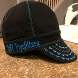Black with Neon Teal Blue Stitching Welding Cap