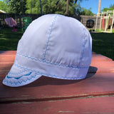 White With Teal Stitching Welding Cap