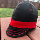Black with Red Band and Stitching Welding Cap