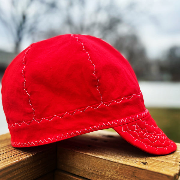 Red with White Stitching Welding Cap