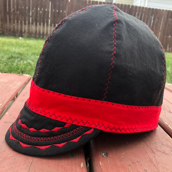 Black with Red Band and Stitching Welding Cap