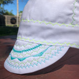 White With Neon Yellow and Teal Stitching Welding Cap
