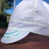 White With Neon Yellow and Teal Stitching Welding Cap