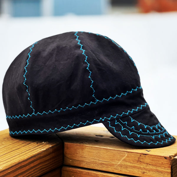 Black with Teal Blue Stitching Welding Cap