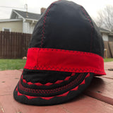 Black with Red Band and Stitching Welding Cap