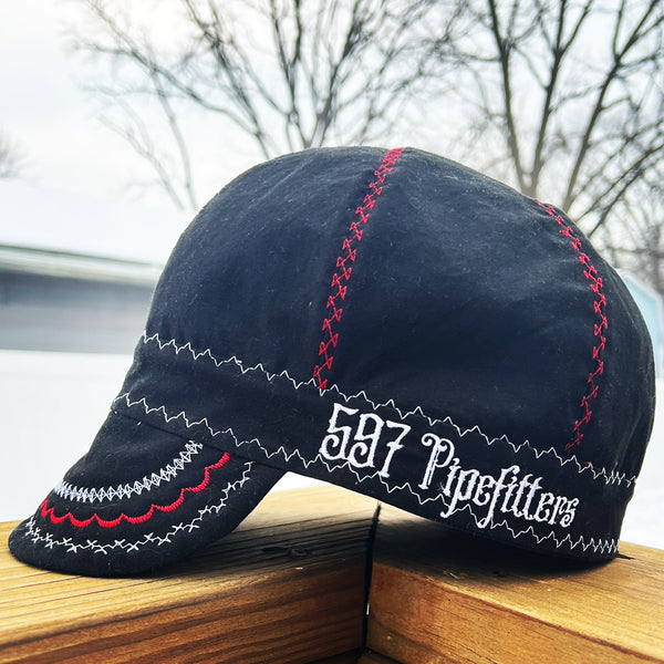 Black with Red and White Stitching Welding Cap